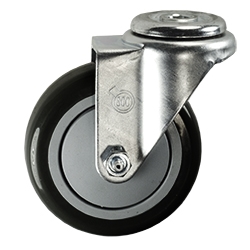 4" Stainless Steel Bolt Hole Caster with Black Polyurethane Tread