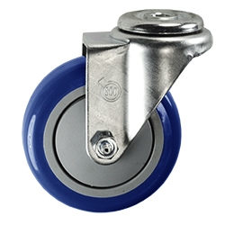 4" Stainless Steel Bolt Hole Caster with Blue Polyurethane Tread