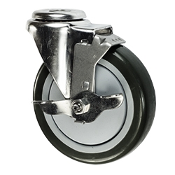 4" Stainless Steel Bolt Hole Caster with Black Polyurethane Tread and Brake