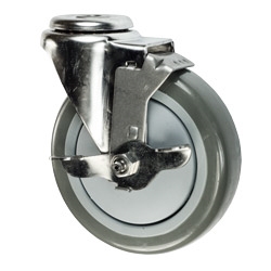 4" Stainless Steel Bolt Hole Caster with Polyurethane Tread and Brake