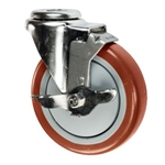 4" Stainless Steel Bolt Hole Caster with Maroon Polyurethane Tread and Brake