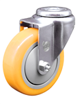 Service Caster #20 Series stainless steel swivel caster with 4 inch yellow polyurethane wheel. These casters are ideal for commercial kitchens, food processing, carts, equipment, and DIY project requiring regular wash down or in wet areas. 