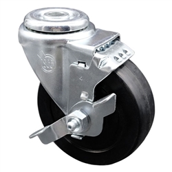 Service Caster #20 Series stainless steel bolt hole swivel casters with 4 inch soft rubber wheel and brake provide a washable caster solution.