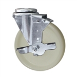 5 Inch Stainless Steel Bolt Hole Swivel Caster with White Nylon Wheel and Brake