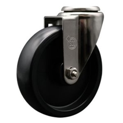 Service Caster #20 Series stainless steel bolt hole swivel casters with 5 inch polyolefin wheel provide a washable caster solution.