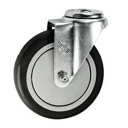 5" Stainless Steel Bolt Hole Caster with Black Polyurethane Tread