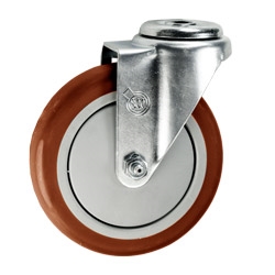 5" Stainless Steel Bolt Hole Caster with Maroon Polyurethane Tread