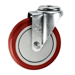 5" Stainless Steel Bolt Hole Caster with Red Polyurethane Tread