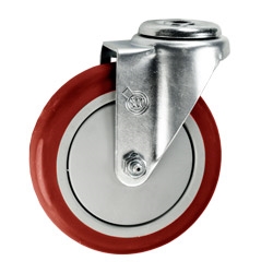 5" Stainless Steel Bolt Hole Caster with Red Polyurethane Tread