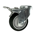 3" Stainless Steel Bolt Hole Caster with Black Polyurethane Tread and Total Lock