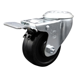 Service Caster #20 Series stainless steel bolt hole swivel casters with 3 inch soft rubber wheel and total lock provide a washable caster solution.