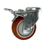 3-1/2" Stainless Steel Bolt Hole Caster with Maroon Polyurethane Tread and Total Lock Brake