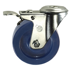 3-1/2" Stainless Steel Bolt Hole Caster with Solid Polyurethane Wheel and Total Lock Brake