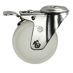 4 Inch Bolt Hole Stainless Steel Swivel Caster with White Nylon Wheel and Total Lock