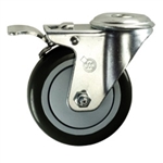 4" Stainless Steel Bolt Hole Caster with Black Polyurethane Tread and Total Lock