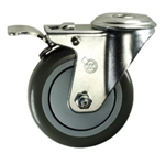 4" Stainless Steel Bolt Hole Caster with Polyurethane Tread and Total Lock