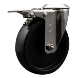 Service Caster #20 Series stainless steel bolt hole swivel casters with 5 inch polyolefin wheel and total lock provide a washable caster solution.