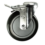 5" Stainless Steel Bolt Hole Caster with Black Polyurethane Tread and Total Lock Brake