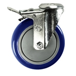 5" Stainless Steel Bolt Hole Caster with Blue Polyurethane Tread and Total Lock Brake