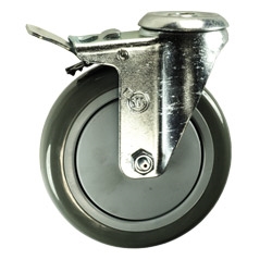 5" Stainless Steel Bolt Hole Caster with Gray Polyurethane Tread and Total Lock Brake