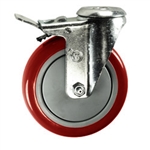 5" Stainless Steel Bolt Hole Caster with Red Polyurethane Tread and Total Lock Brake