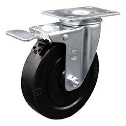 Service Caster #20 Series stainless steel bolt hole swivel casters with 5 inch soft rubber wheel and total lock provide a washable caster solution.