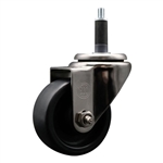 Service Caster #20 Series 1 inch expanding adapter stem stainless steel swivel casters with 3 inch polyolefin wheel.