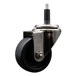 Service Caster #20 Series 1 inch expanding adapter stem stainless steel swivel casters with 3 inch polyolefin wheel.