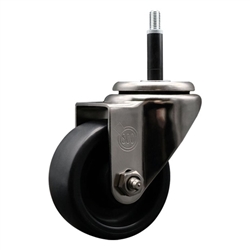 Service Caster #20 Series 3/4 inch expanding adapter stem stainless steel swivel casters with 3 inch polyolefin wheel.