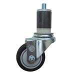 3" Expanding Stem Stainless Steel  Swivel Caster with Black Polyurethane Tread