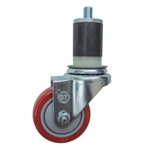 3" Expanding Stem Stainless Steel  Swivel Caster with Red Polyurethane Tread