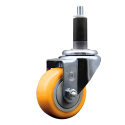 Service Caster 1-1/8 inch expanding stem  stainless steel swivel caster with a 3 inch yellow polyurethane wheel. Featuring stainless steel components, these casters are ideal for any equipment with round or square tube legs.