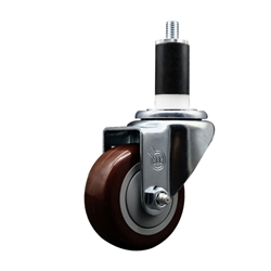 Service Caster swivel caster with a 3 inch Maroon polyurethane wheel. These casters are ideal for work tables, shop projects, and any equipment with round or square tube legs.