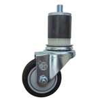 3" Expanding Stem Stainless Steel  Swivel Caster with Black Polyurethane Tread