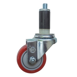 3" Expanding Stem Stainless Steel  Swivel Caster with Red Polyurethane Tread