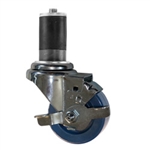 3" Expanding Stem Stainless Steel  Swivel Caster with Solid Polyurethane Tread and brake