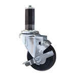3" Stainless Steel  Expanding Stem Swivel Caster with Hard Rubber Wheel and Top Lock Brake