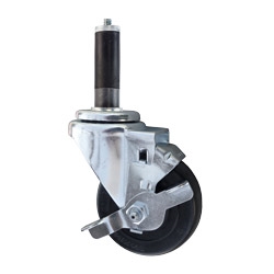 3-1/2" Stainless Steel  Expanding Stem Swivel Caster with Hard Rubber Wheel and Top Lock Brake