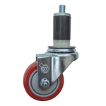 3-1/2" Expanding Stem Stainless Steel  Swivel Caster with Red Polyurethane Tread