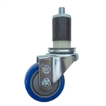 3.5" Expanding Stem Stainless Steel  Swivel Caster with Blue Polyurethane Tread