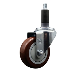 Service Caster swivel caster with a 3-1/2 inch Maroon polyurethane wheel. These casters are ideal for work tables, shop projects, and any equipment with round or square tube legs.