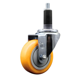 Service Caster 1-1/8 inch expanding stem  stainless steel swivel caster with a 3-1/2 inch yellow polyurethane wheel. Featuring stainless steel components, these casters are ideal for any equipment with round or square tube legs.