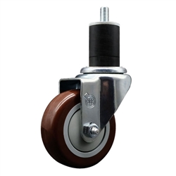 Service Caster swivel caster with a 3-1/2 inch Maroon polyurethane wheel. These casters are ideal for work tables, shop projects, and any equipment with round or square tube legs.