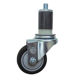 3-1/2" Expanding Stem Stainless Steel  Swivel Caster with Black Polyurethane Tread