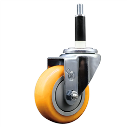 Service Caster 7/8 inch expanding stem  stainless steel swivel caster with a 3-1/2 inch yellow polyurethane wheel. Featuring stainless steel components, these casters are ideal for any equipment with round or square tube legs.