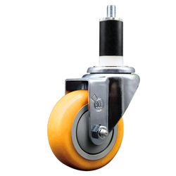 Service Caster 1-3/8 inch expanding stem  stainless steel swivel caster with a 3-1/2 inch yellow polyurethane wheel. Featuring stainless steel components, these casters are ideal for any equipment with round or square tube legs.