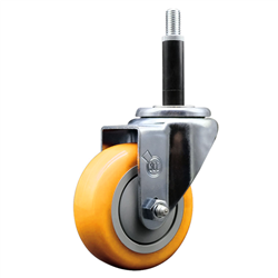 Service Caster 3/4 inch expanding stem  stainless steel swivel caster with a 3-1/2 inch yellow polyurethane wheel. Featuring stainless steel components, these casters are ideal for any equipment with round or square tube legs.