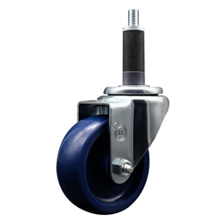 Service Caster #20 Series 1 inch expanding adapter stem stainless steel swivel casters with 3-1/2 inch solid blue polyurethane wheel.