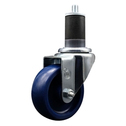 Service Caster #20 Series 1-5/8 inch expanding adapter stem stainless steel swivel casters with 3-1/2 inch solid blue polyurethane wheel.