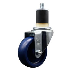 Service Caster #20 Series 1-7/8 inch expanding adapter stem stainless steel swivel casters with 3-1/2 inch solid blue polyurethane wheel.